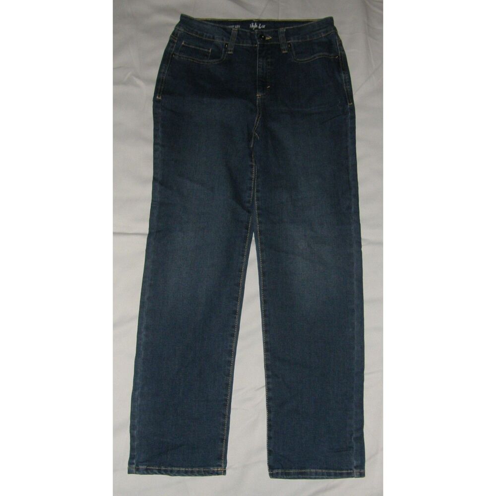 Stretchy Dark Denim Sz 8 High Waisted Straight Leg Blue Jeans STYLE & CO